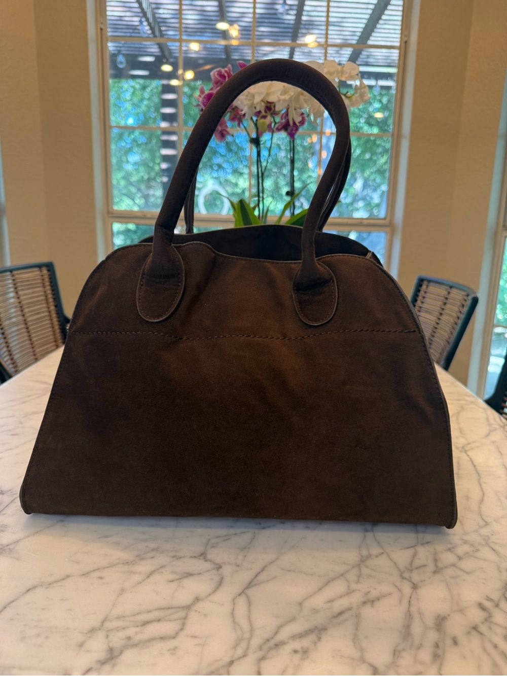 Structured Suede Satchel in Dark Brown - Women